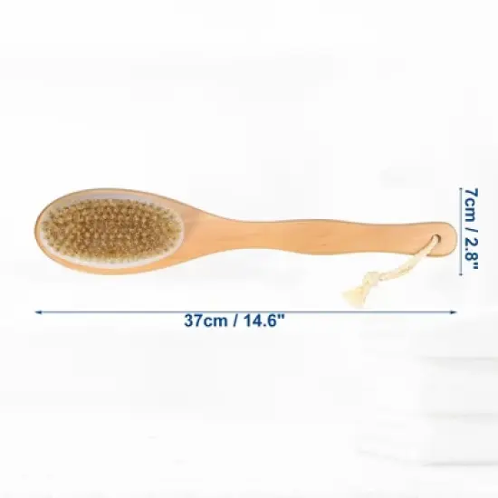 Unique Bargains Double Sided Bath Brush Wood Back Scrubber with Long Handle for Shower 14.6 Inches Brown 1 Pcs image {3}