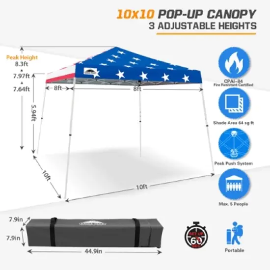EAGLE PEAK Slant Leg Pop-up Canopy Tent Easy One Person Setup Instant Outdoor Beach Canopy Folding Portable Sports Shelter image {2}