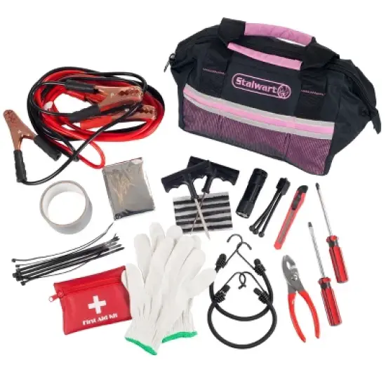 Stalwart 55-Piece Roadside Emergency Car Kit, Pink image {4}
