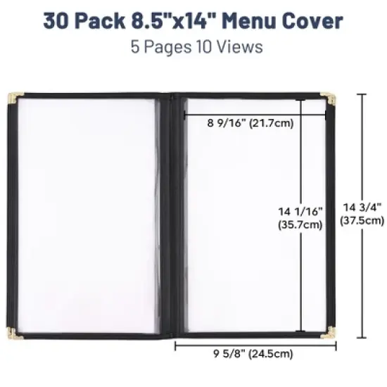 WeChef 30 Pack Menu Covers 8.5 x 14" Book Style Menu Holders 5 Pages 10 Views Restaurant Club Black image {6}