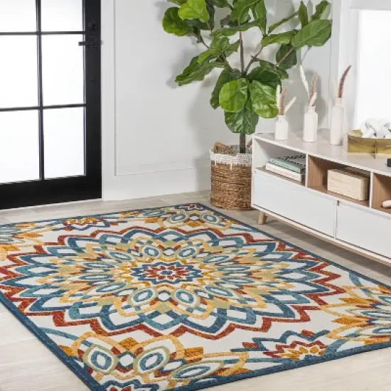 Flora Abstract Bold Mandala High-Low Indoor/Outdoor Area Rug - JONATHAN Y image {8}