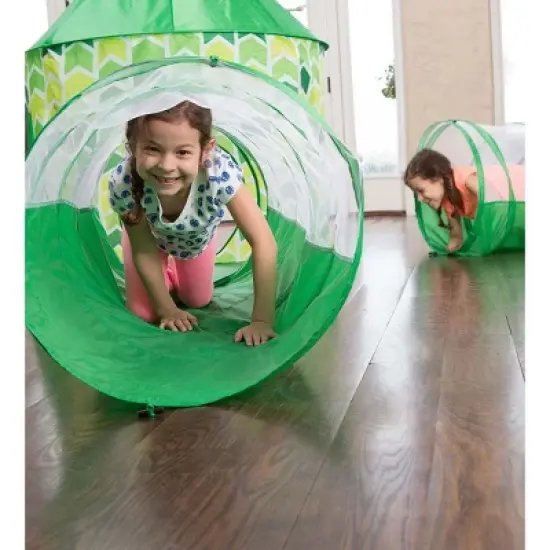 HearthSong Indoor Outdoor Two Green Pop-Up Play Tents and Two Tunnels for Kids image {11}