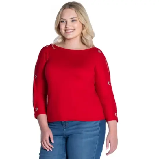 Womens Plus Size Three Quarter Sleeve Boatneck Cold Shoulder Top image {1}