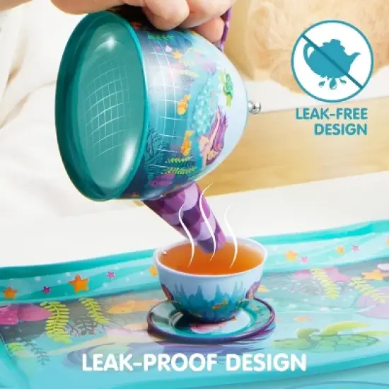Joyfy Kid Tea Set, Mermaid Tea Party Set for Girls, Princess Pretend Play Tin Teapot Set Kitchen Toy for Girls Toddlers 2 3 4 5 6 Years Old image {2}