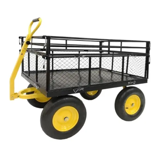 YONWAY Folding Utility Wagon  with 16" Flat Free Tires, Heavy Duty Mesh Steel 1400 Lbs Capacity Convertible 2-in-1 Handle and Removable Sides,Yellow image {10}