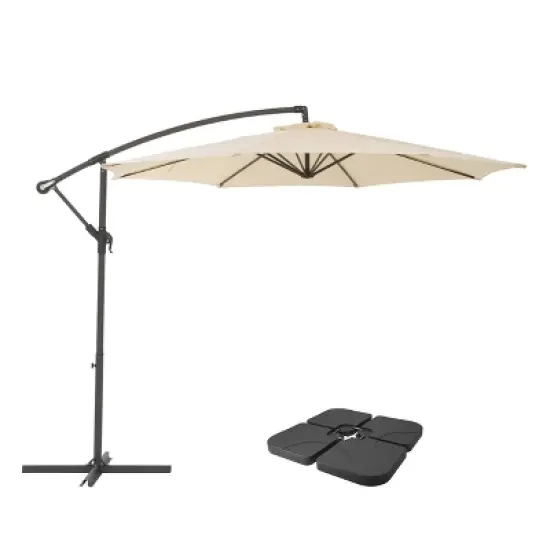 9.5' UV Resistant Offset Cantilever Patio Umbrella with Base Weights - CorLiving image {18}