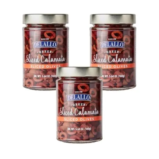 DeLallo Greek Sliced Kalamata Olives, 5.64 oz. Jar, (3 Pack) image {8}