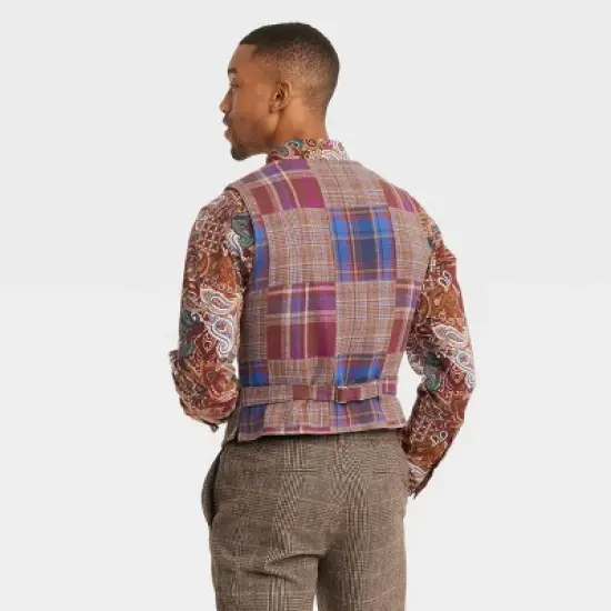 Houston White Adult Plaid Suit Vest - Brown image {1}