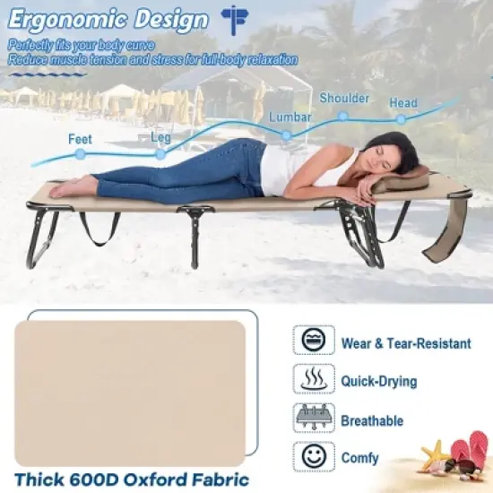 Tangkula 5-Position Lounge Chair Adjustable Beach Chaise w/ Face Cavity & Pillows image {7}
