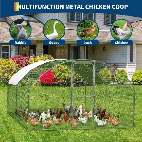 Heavy Duty Galvanized Steel Chicken Coop with Hexagon Mesh & 210D Oxford Cover, Waterproof UV-Protected Outdoor Poultry Cage for Backyard Farm image {4}