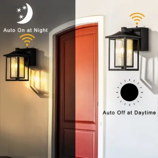 ALOADECOR 1 Light Black Light Dusk to Dawn Motion Sensor Outdoor Garage Wall Lights with Seeded Glass for Outside Garden Porch Patio (2 Pack) image {6}