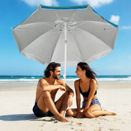 Tangkula 6.5 FT Beach Umbrella for Sand Heavy-Duty Sunshade Parasol w/ Sand Anchor image {3}