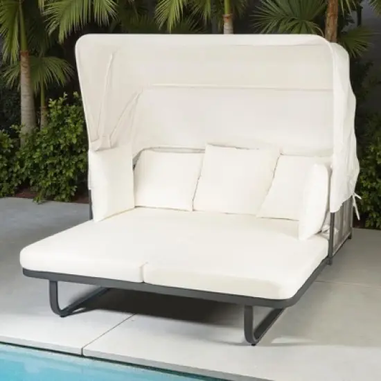 57" Outdoor Patio Rattan Daybed Sunbed with Retractable Canopy and Pillows image {16}