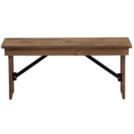 Merrick Lane Antique Solid Pine Folding Farmhouse Style Bench image {2}