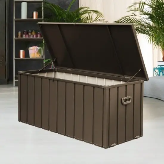 WELLFOR 160 gal Steel Waterproof Storage Deck Box Dark Brown image {7}