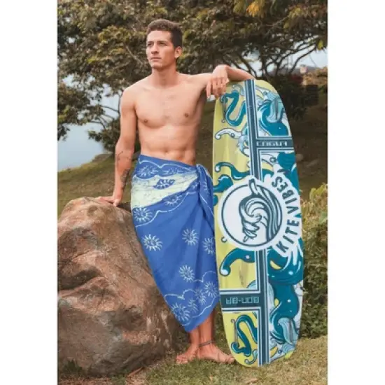 LA LEELA Men's Sarong Bath Trunk Wraps Pareo One Size Allover Sun Blue image {4}
