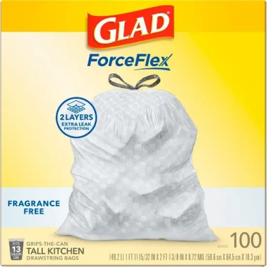 Glad ForceFlex Drawstring Fragrance Free Trash Bags - 13gal/100ct image {12}