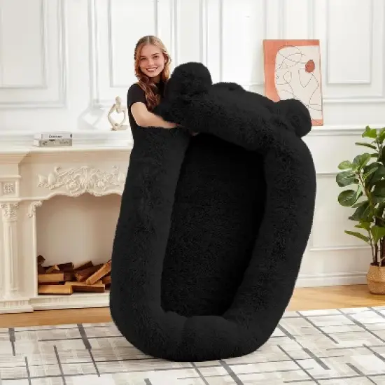 Human Dog Bed, 71''x45''x12'' Large Dog Bed with Blanket, Storage Pockets, Portable Handle, Removable Cover, Human Size Pet Bed image {2}