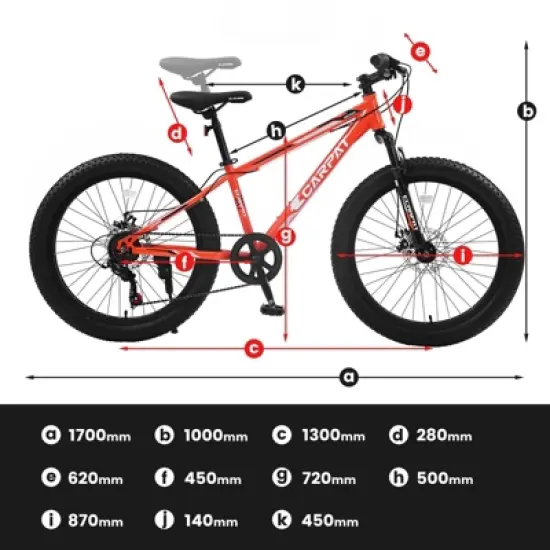 INFURNIC Bicycles Fat Tire Bike 7 Speeds Mountain Bike, Dual Disc Brake, Front Suspension, Urban Commuter City Bicycle, Orange, 67*25*40 image {1}