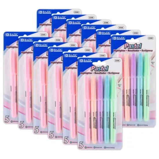 BAZIC Products&reg; Pen Style Highlighter with Pocket Clip, Pastel, 5 Per Pack, 12 Packs image {8}