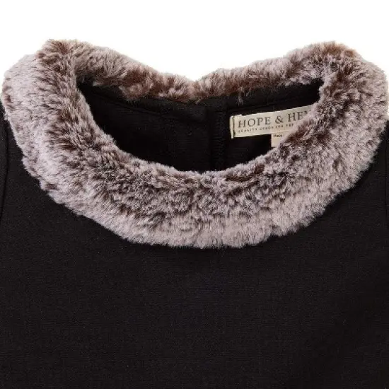 Hope & Henry Girls' Fit and Flare Ponte Dress with Faux Fur, Toddler image {1}