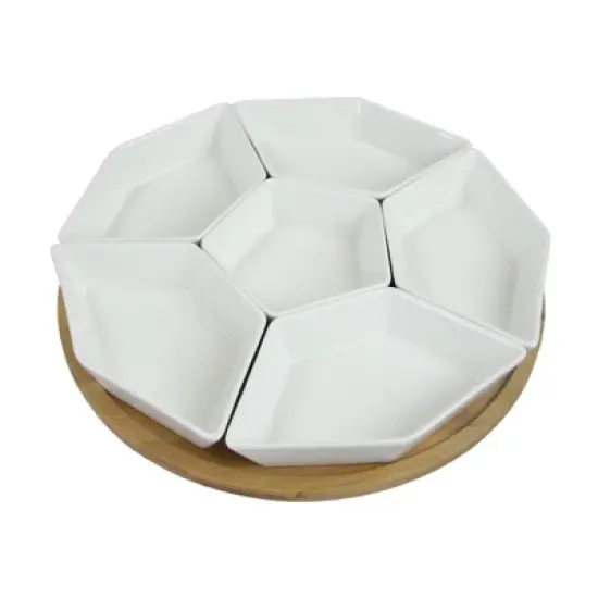 7pc Stoneware Beautiful Geo Party Serving Set White - Elama image {4}