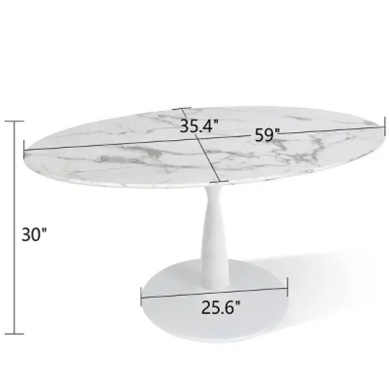 Harris 59'' Artificial Top Oval Dining Table With  Pedestal Base in White-The Pop Maison image {2}