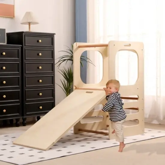 Funphix Kids Step Stool Learning Helper Tower Kitchen Stool with Chalkboard and Slide image {5}