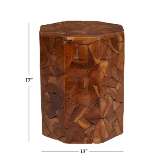 Contemporary Teak Wood Round Accent Table Brown - Olivia & May image {6}
