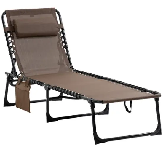 Outsunny Reclining Chaise Lounge Chair, Portable Sun Lounger, Folding Camping Cot, with Adjustable Backrest and Removable Pillow, for Patio, Garden, Beach image {7}