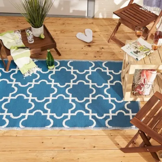 DII Design Imports Indoor Outdoor 3 x 6 Foot Reversible Lattice Woven Rectangular Runner Rug for Decks, Patios, Living Rooms, and Kitchens, Blue image {3}