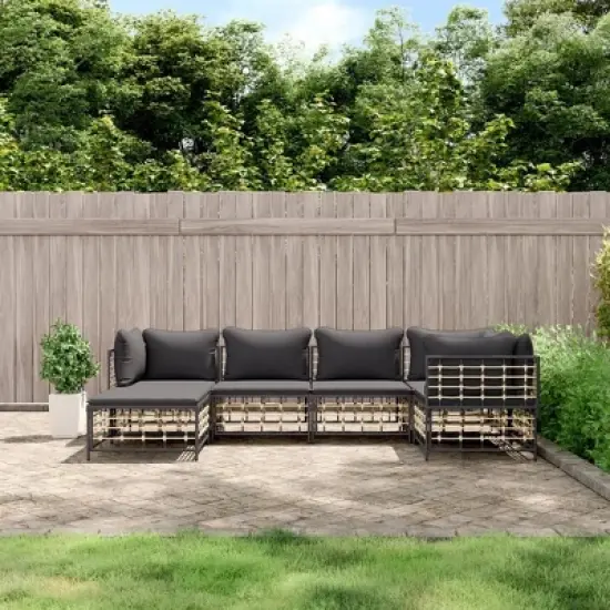 vidaXL Anthracite Outdoor Patio Lounge Set - 6 Pieces, Weather-Resistant Poly Rattan, Powder-Coated Steel Frame with Comfortable Cushions image {1}