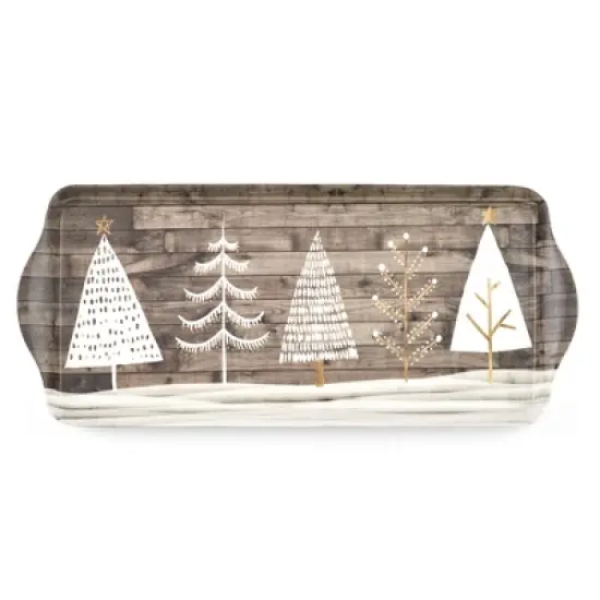 Pimpernel Wooden White Christmas Sandwich Tray (15" x 6.5") - Melamine Serving Platter with Rustic Wood Effect - Dishwasher Safe Serving Tray image {7}