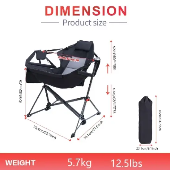 Hammock Camping Chair with Stand, High Back Swing Rocker, Folding Design, Cup Holder & Side Pocket, Heavy Duty for Outdoor Use image {2}