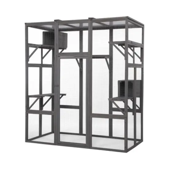 DOMETOUR Large Cat Enclosure with 2 Retreat Condos and 5 Elevated Platforms Gray image {5}