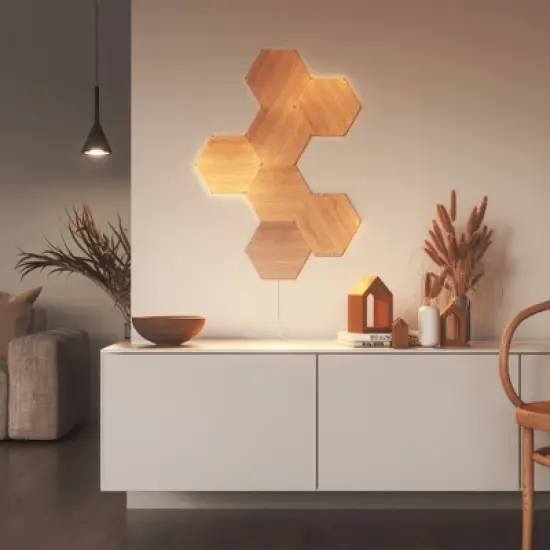 Nanoleaf 7 Panels Wooden Hexagon Smarter Kit LED Light Bulbs image {8}