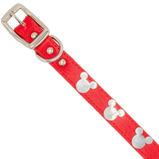 Buckle-Down Vegan Leather Dog Collar - Disney Red with Silver Cast Mickey Mouse Head Icon Embellishments image {2}