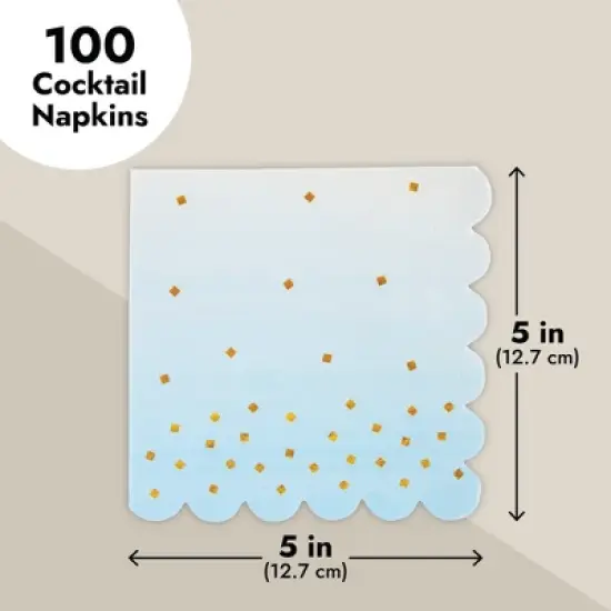 Sparkle and Bash 100 Pack Ombre Cocktail Napkins for Boy Baby Shower, Wedding, Birthday Party (5 x 5 in, Light Blue) image {3}