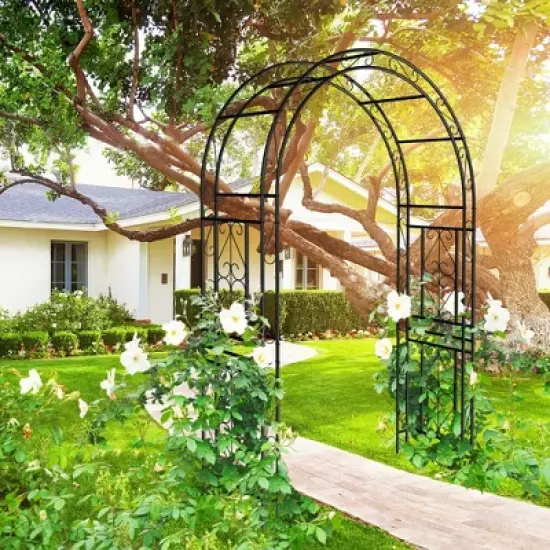 Lirago Black Metal Garden Arch-Galvanized Iron Trellis Rose Arch Outdoor Garden Decor with Gate Design 17.71"Dx90.55"Hx59.05"W image {1}
