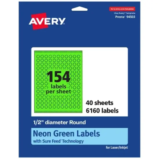Avery Neon Green Paper Labels, 0.5" Diameter Round image {11}