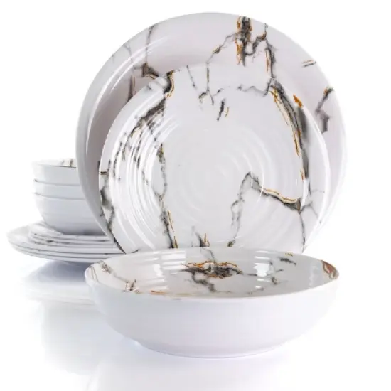 Elama Fine Sculpture 12 Piece Lightweight Melamine Dinnerware Set in White image {2}