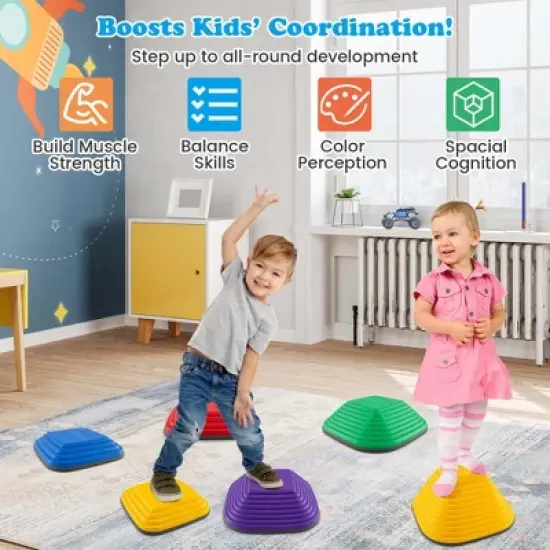 Costway 6 Pcs Kids Stepping Stone Square Balance Blocks for Indoor/Outdoor Exercise image {1}