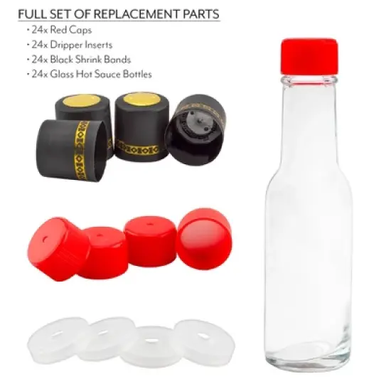 Cornucopia Brands 3oz Mini Hot Sauce Bottles, Choose Bottle Set or Replacement Parts; w/Red Caps, Dripper Inserts, and Black Shrink Bands image {6}