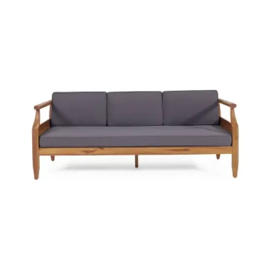 Aston Outdoor Mid-Century Modern Acacia Wood Sofa with Water-Resistant Cushions - Christopher Knight Home image {8}