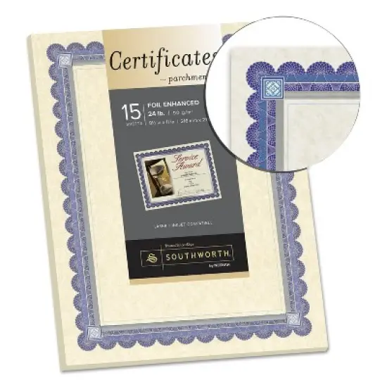 Southworth Foil-Enhanced Parchment Certificates Ivory/Blue/Silver 24 lb 8.5 x 11 15/Pk CT1R image {1}