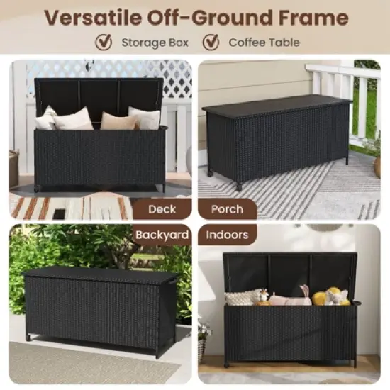 WELLFOR 85gal Outdoor Storage Container with Waterproof Liner and Universal Wheels Black image {4}