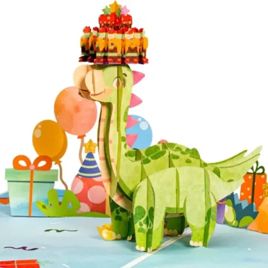 Paper Love Frndly Pop Up Birthday Card, Birthday Dinosaur, Handcrafted - 100% Recycled and Eco-Friendly, 8" x 6" Cover image {7}