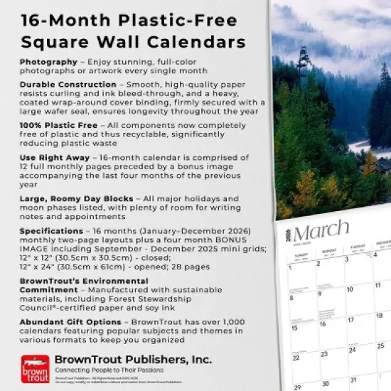 BrownTrout Alaska Wild and Scenic 2026 12"x24" Hanging Square Wall Calendar Plastic-Free image {5}