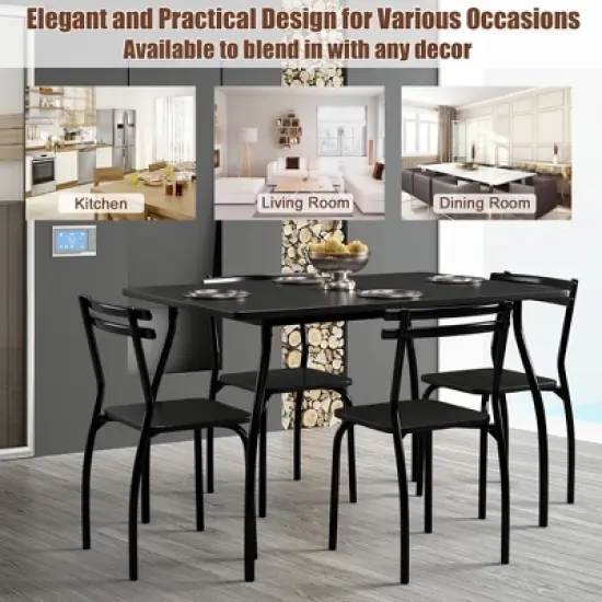 Costway 5 Piece Dining Set Table 30.0" And 4 Chairs Home Kitchen Room Breakfast Furniture Black image {3}