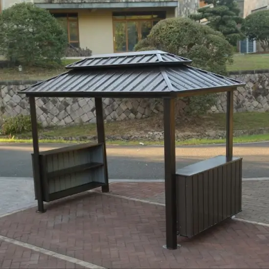 6x10FT Hardtop Grill Gazebo,Double Galvanized Steel Roof BBQ Canopy with Storage Cabinets And Ceiling Hooks-Maison Boucle image {2}
